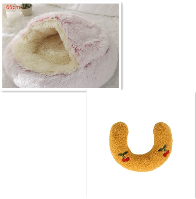 2 In 1 Round Plush Pet Winter Bed Warm Cozy Nest