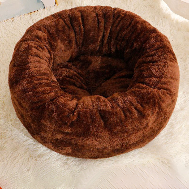 Plush Round Pet Donut Bed Warm Fluffy Cushion Kennel