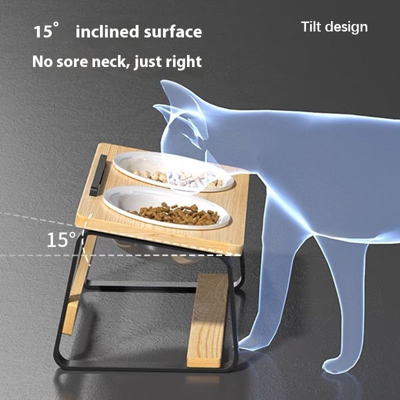 Ceramic Double Bowl Pet Feeding Stand Spine Support