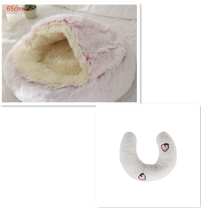 2 In 1 Round Plush Pet Winter Bed Warm Cozy Nest