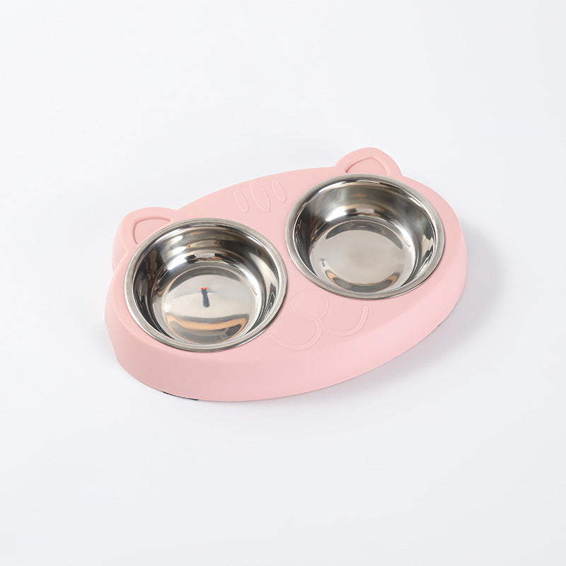 Macaron Style Pet Double Bowl Feeding Tray Plastic Food Water Set