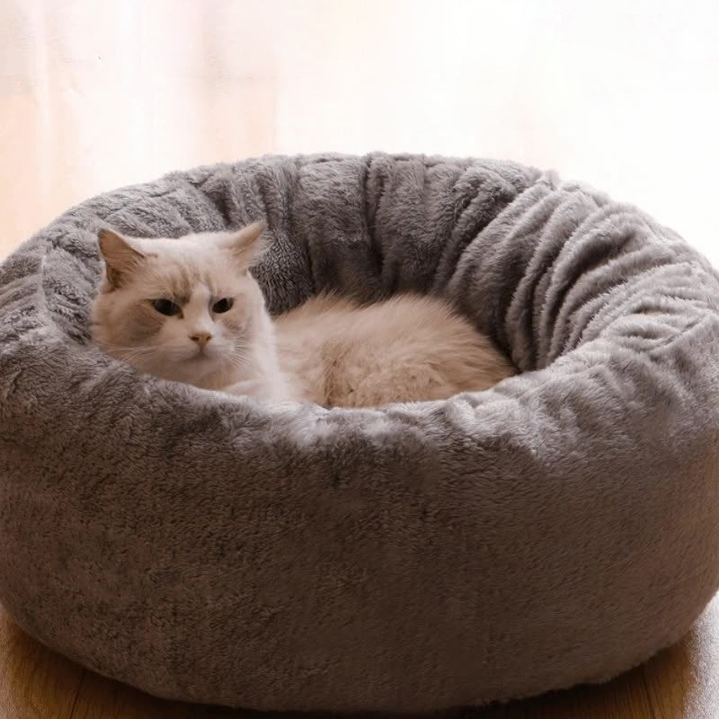 Plush Round Pet Donut Bed Warm Fluffy Cushion Kennel