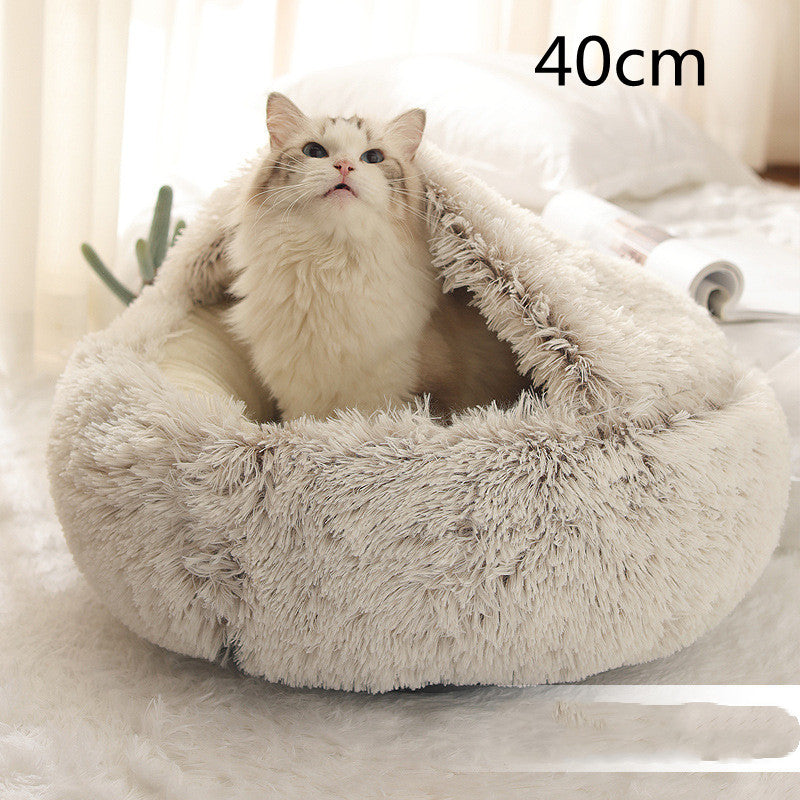 2 In 1 Round Plush Pet Winter Bed Warm Cozy Nest