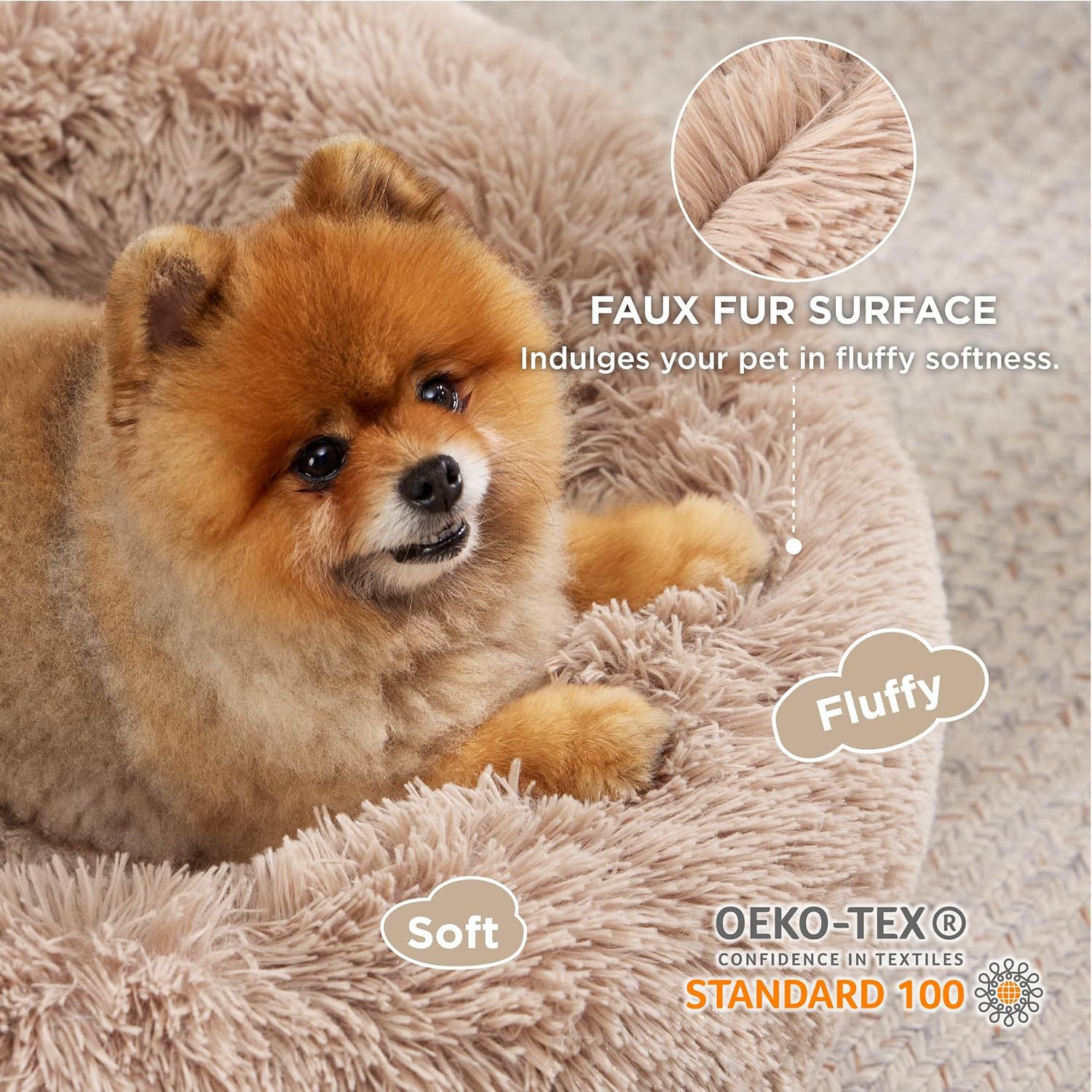 Non Slip Fluffy Round Pet Bed Solid Color Plush Nest