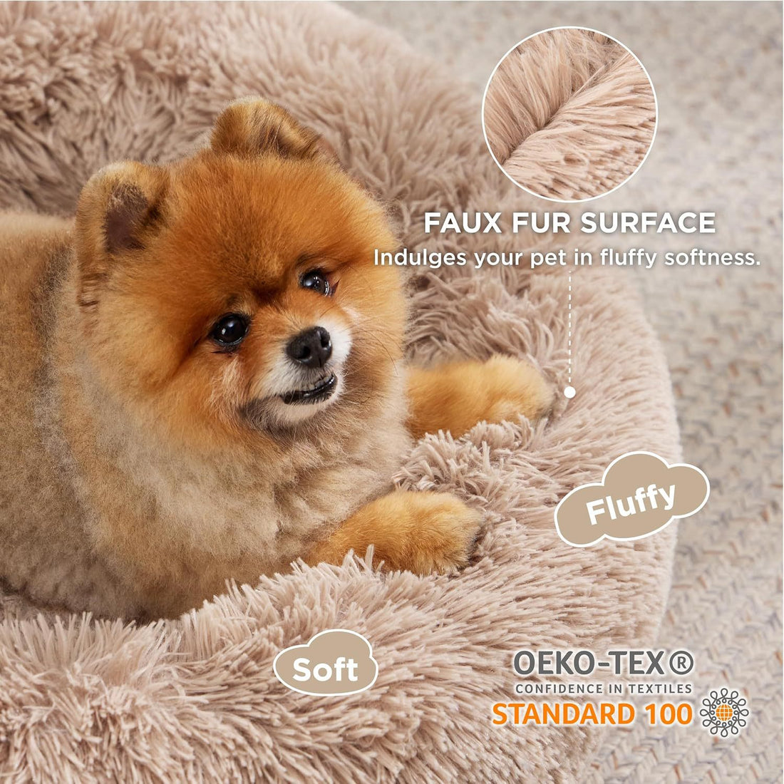Non Slip Fluffy Round Pet Bed Solid Color Plush Nest