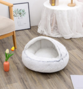 2 In 1 Round Plush Pet Winter Bed Warm Cozy Nest