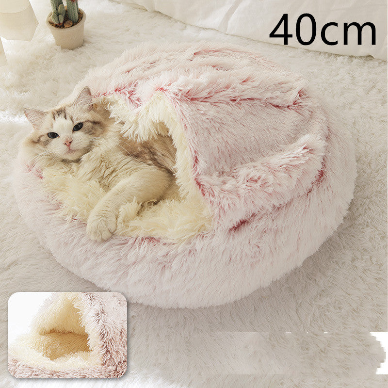 2 In 1 Round Plush Pet Winter Bed Warm Cozy Nest