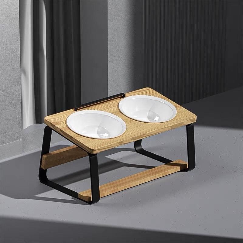 Ceramic Double Bowl Pet Feeding Stand Spine Support