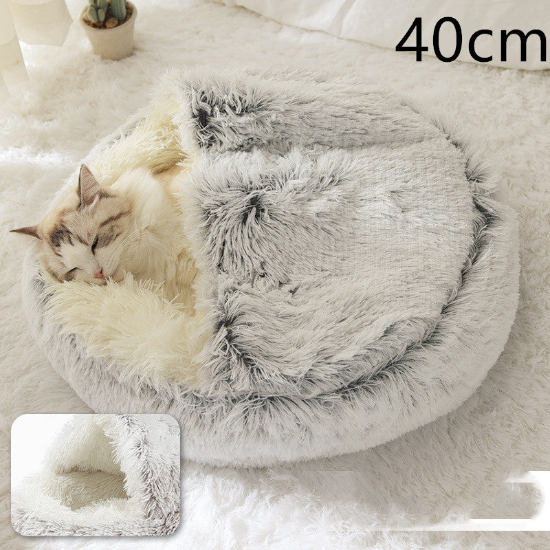 2 In 1 Round Plush Pet Winter Bed Warm Cozy Nest