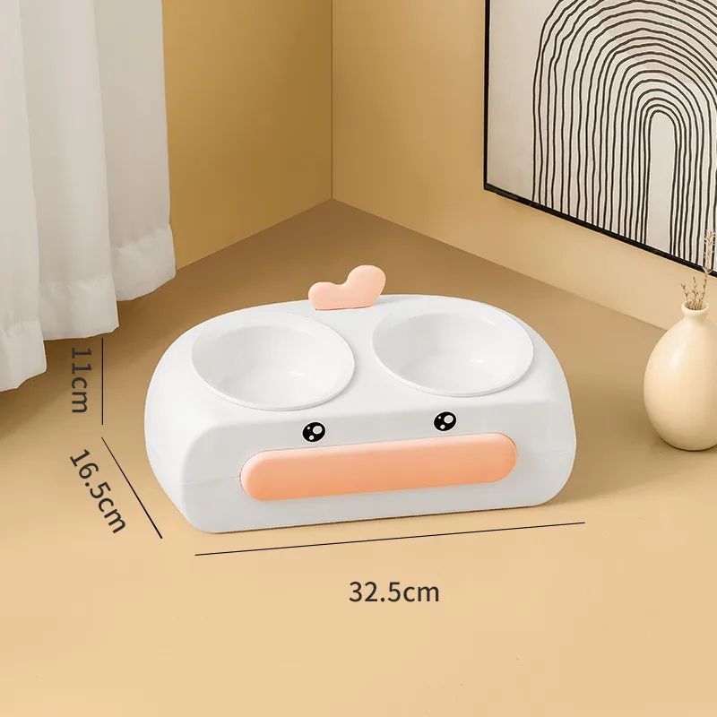 Duck Design Pet Double Bowl Feeding Tray Plastic Food Water Set