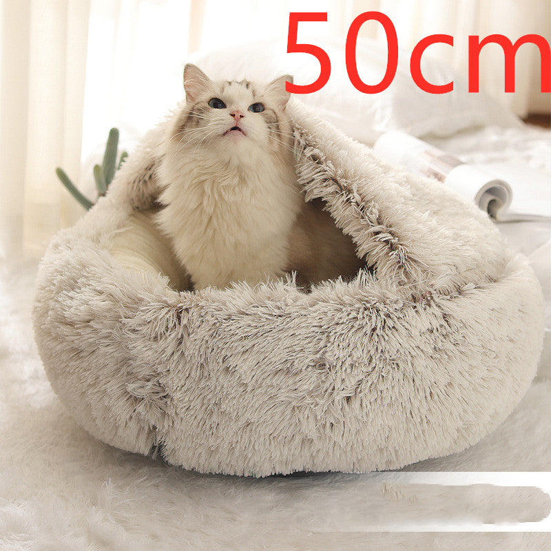 2 In 1 Round Plush Pet Winter Bed Warm Cozy Nest