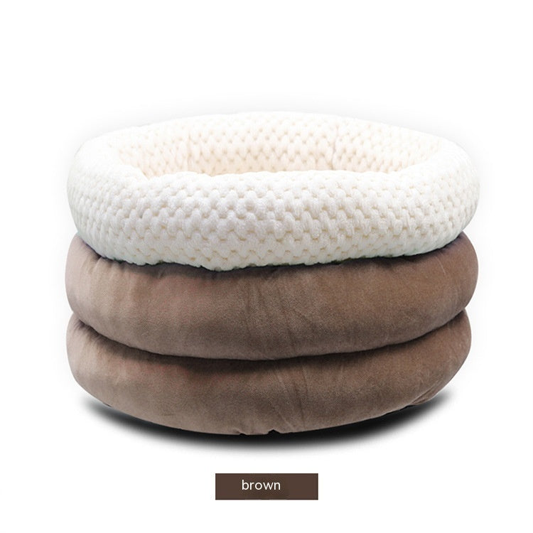 Semi-Closed Round Ice Velvet Pet Deep Sleep Bed