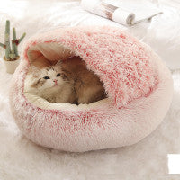 2 In 1 Round Plush Pet Winter Bed Warm Cozy Nest