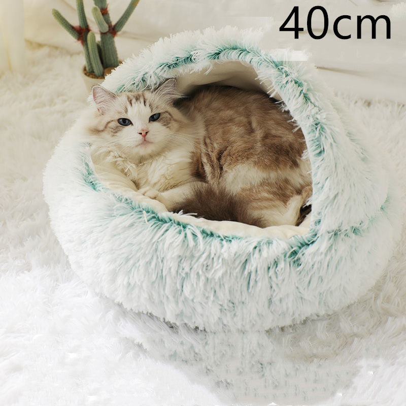 2 In 1 Round Plush Pet Winter Bed Warm Cozy Nest
