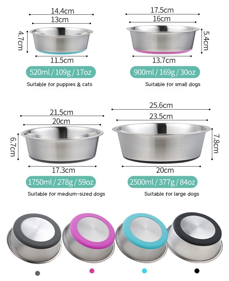 Silicone Stainless Steel Pet Feeding Bowl Durable Food Dish