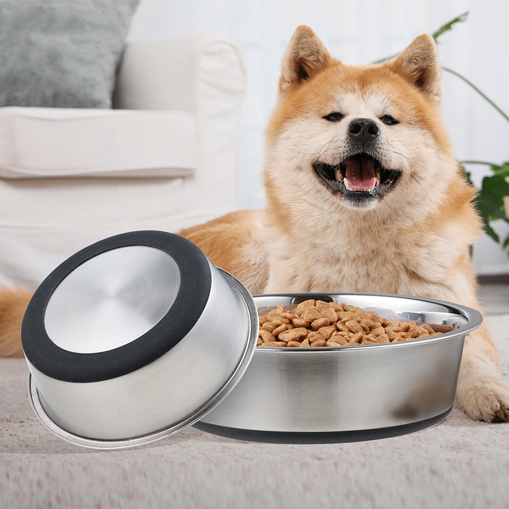 Silicone Stainless Steel Pet Feeding Bowl Durable Food Dish