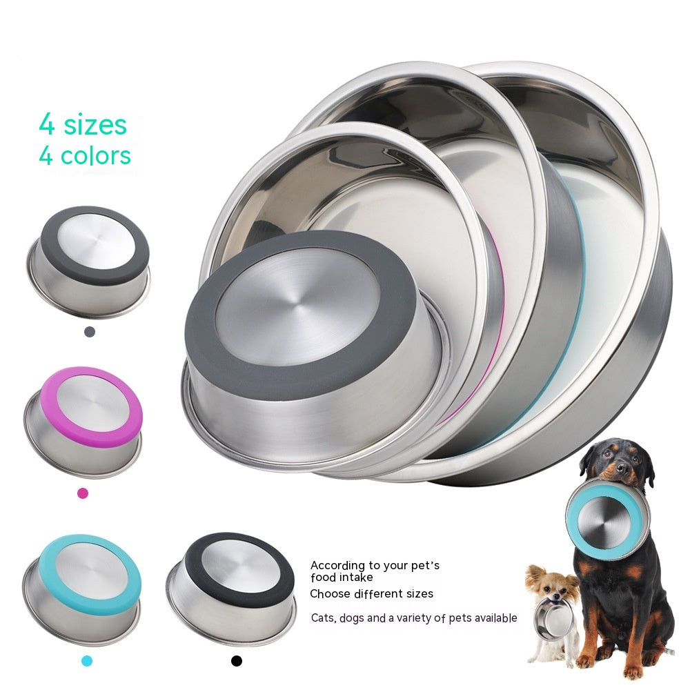 Silicone Stainless Steel Pet Feeding Bowl Durable Food Dish