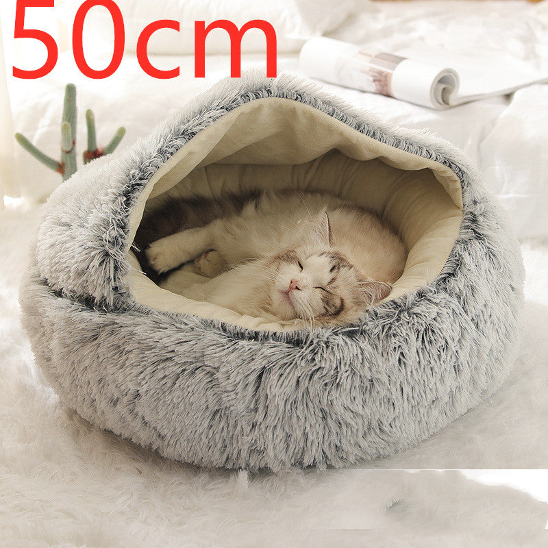 2 In 1 Round Plush Pet Winter Bed Warm Cozy Nest