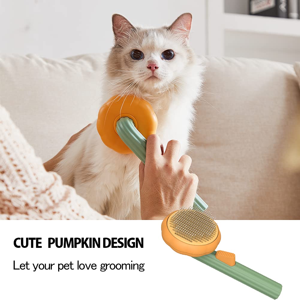 Pumpkin Design Pet Self Cleaning Grooming Slicker Brush