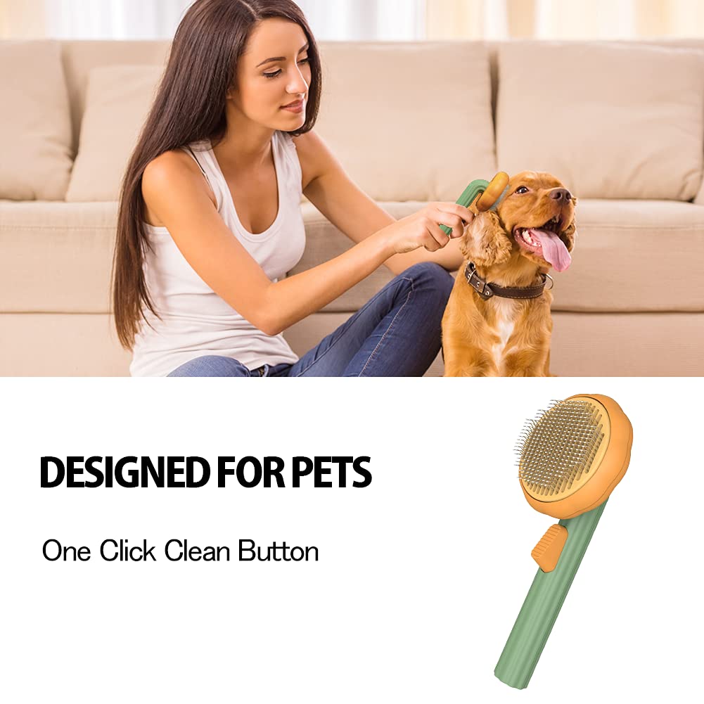 Pumpkin Design Pet Self Cleaning Grooming Slicker Brush