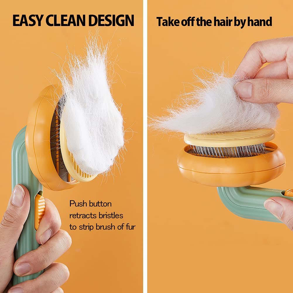 Pumpkin Design Pet Self Cleaning Grooming Slicker Brush