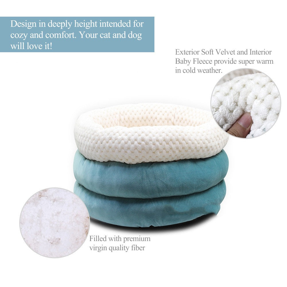 Semi-Closed Round Ice Velvet Pet Deep Sleep Bed