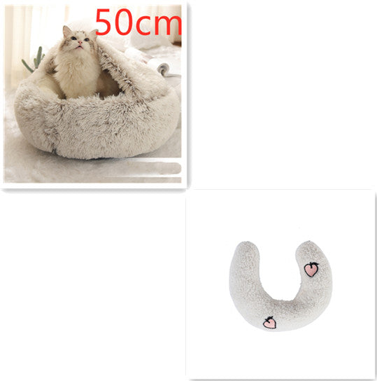 2 In 1 Round Plush Pet Winter Bed Warm Cozy Nest