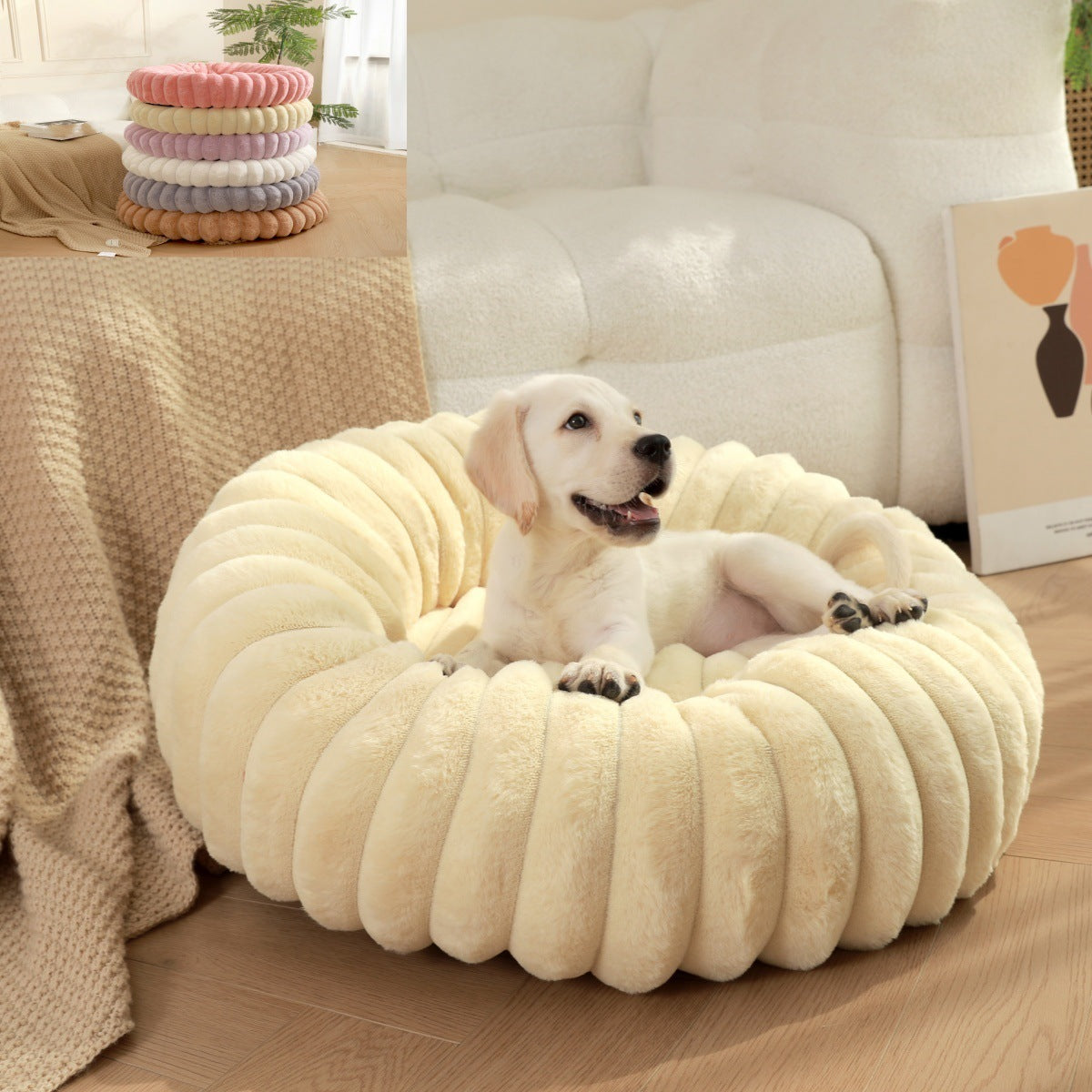 Plush Round Pet Nest Warm Winter Sleeping Bed Cozy Kennel