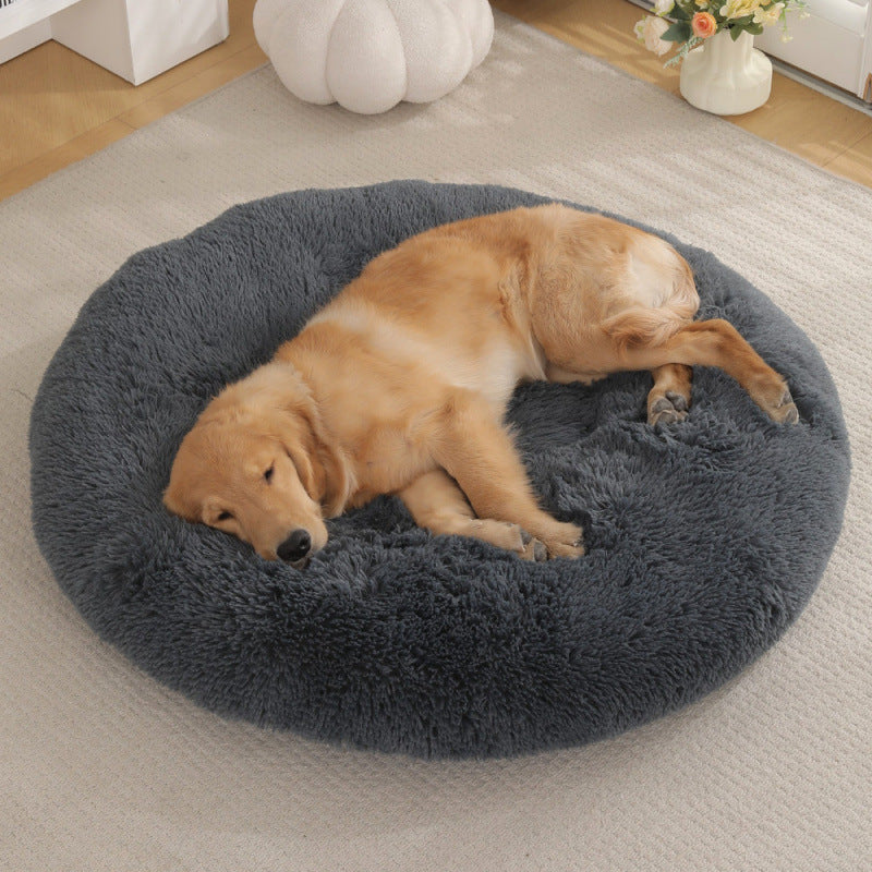 Round Plush Pet Bed Warm Sleeping Mat House