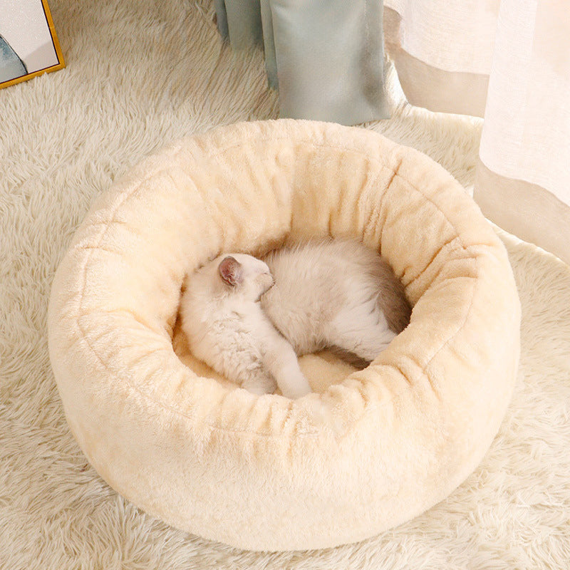 Plush Round Pet Donut Bed Warm Fluffy Cushion Kennel