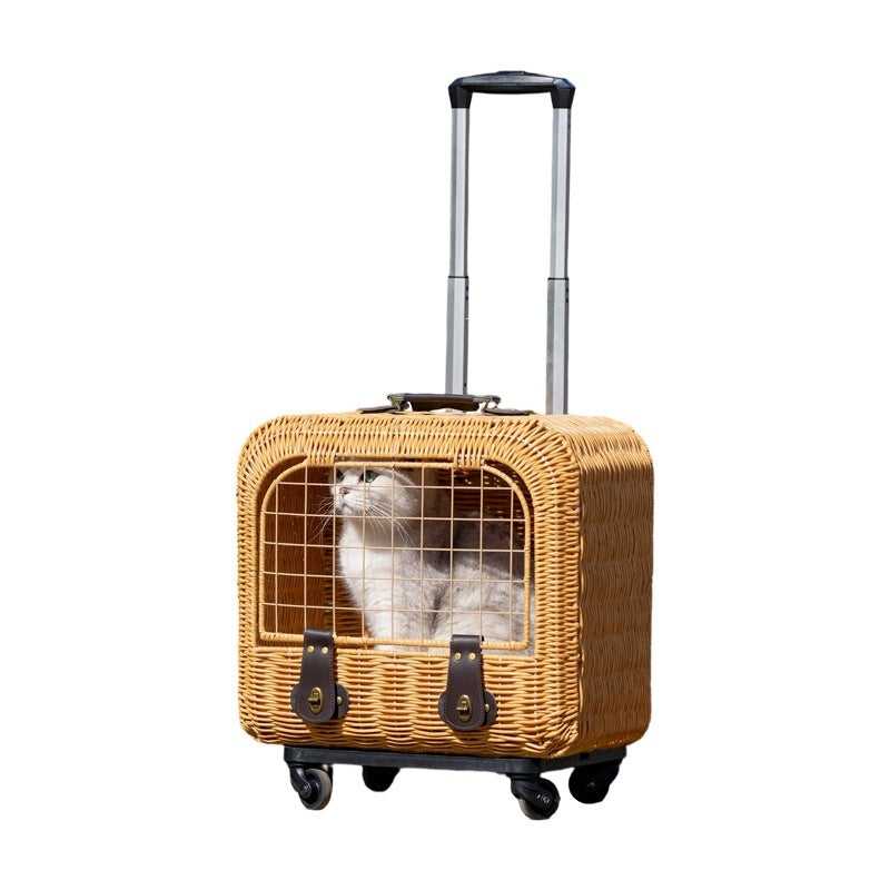 Portable Woven Rattan Pet Carrier With Ventilation Handle