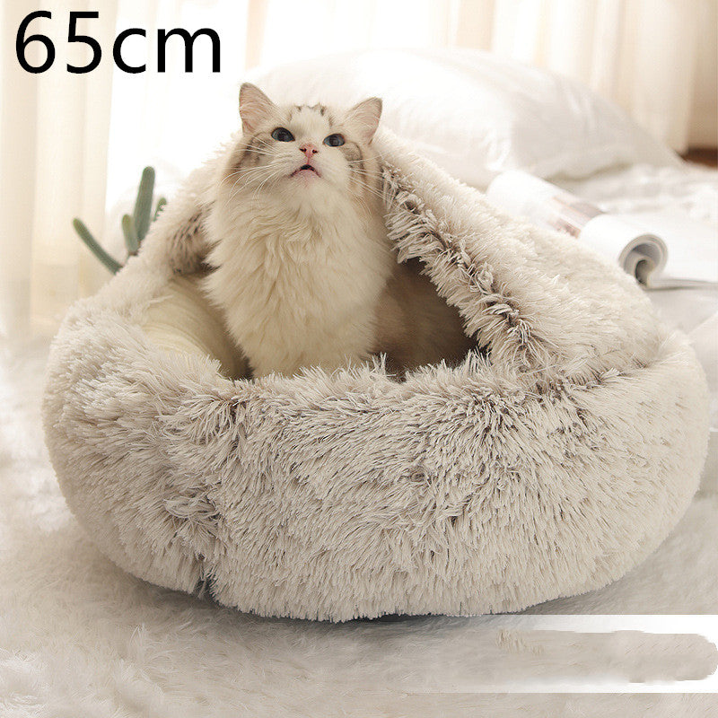 2 In 1 Round Plush Pet Winter Bed Warm Cozy Nest