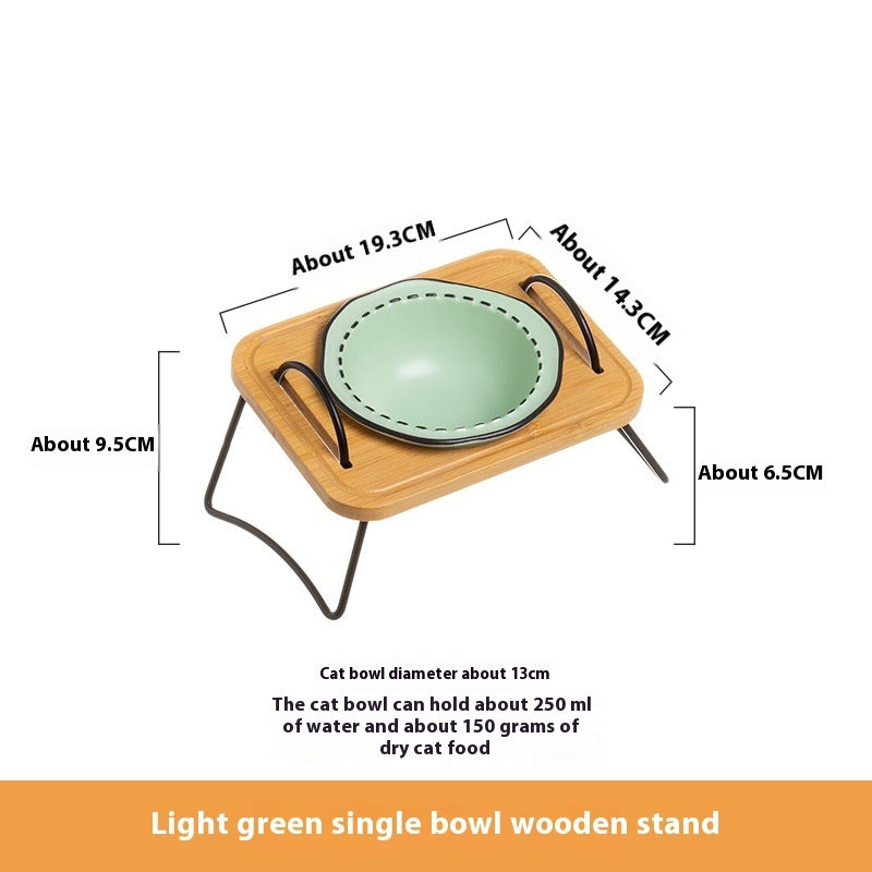 Wooden Rack Ceramic Anti Tumble Feeding Pet Bowl