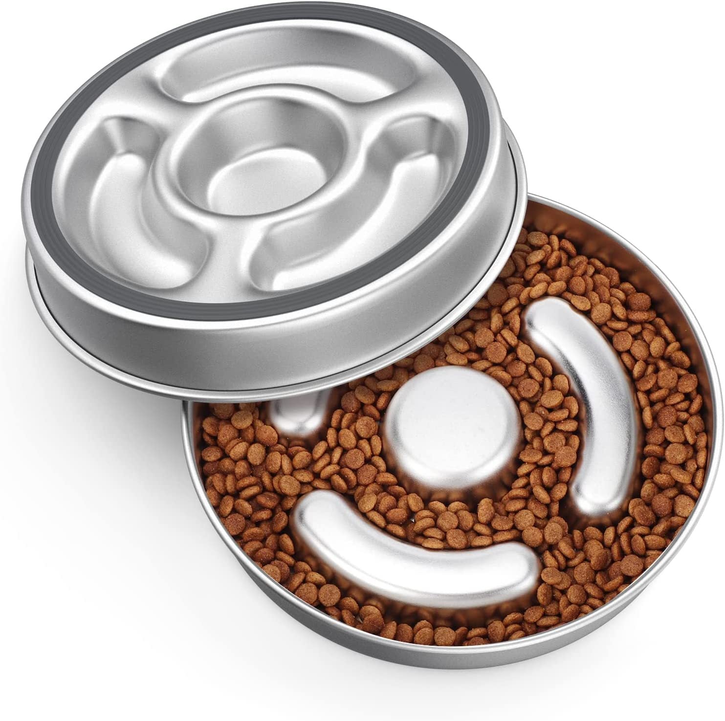 Stainless Steel Pet Slow Feeding Bowl Neck Protector Design