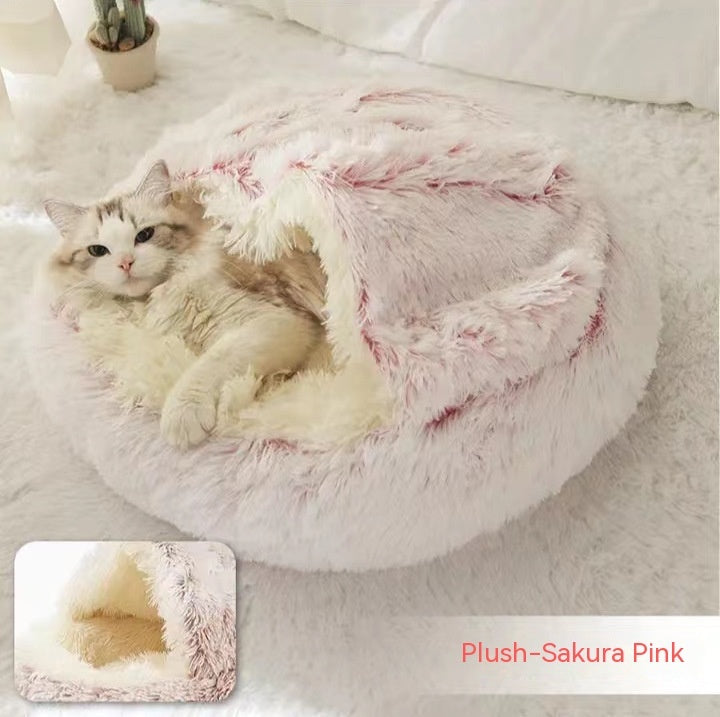 2 In 1 Round Plush Pet Winter Bed Warm Cozy Nest