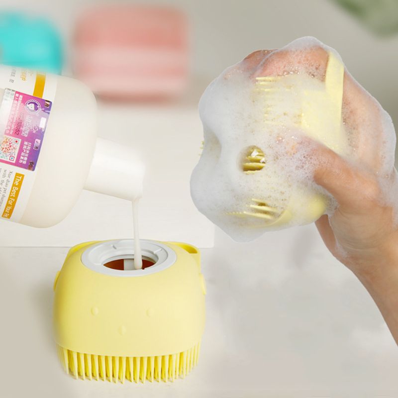 Soft Silicone Bristle Shampoo Dispenser Grooming Pet Brush