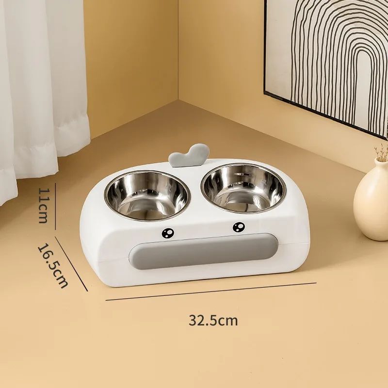 Duck Design Pet Double Bowl Feeding Tray Plastic Food Water Set