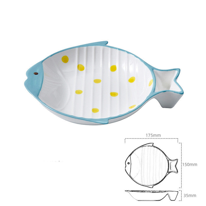 Fish Shaped Ceramic Pet Feeding Bowl Food Dish