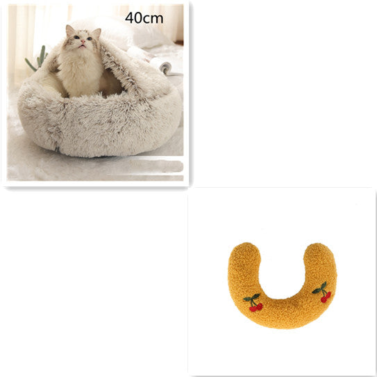 2 In 1 Round Plush Pet Winter Bed Warm Cozy Nest