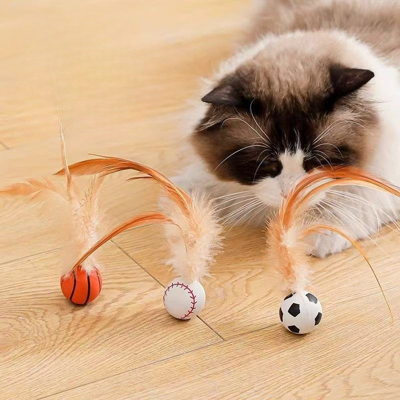 Self-Entertainment Feather Bouncy Balls Interactive Pet Toy