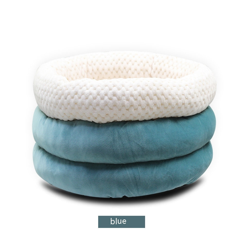 Semi-Closed Round Ice Velvet Pet Deep Sleep Bed