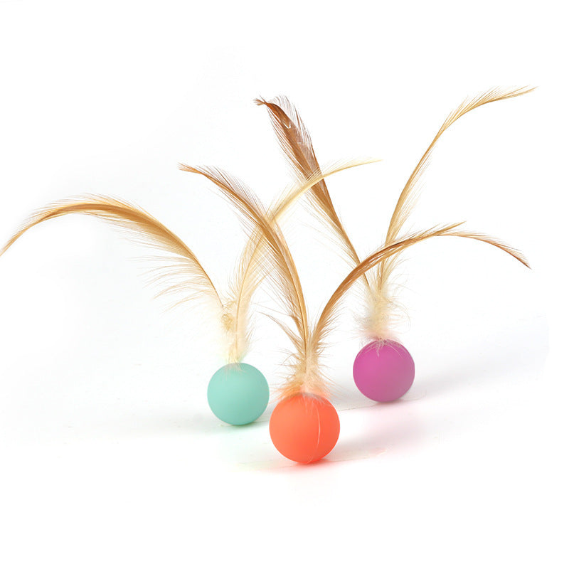 Self-Entertainment Feather Bouncy Balls Interactive Pet Toy