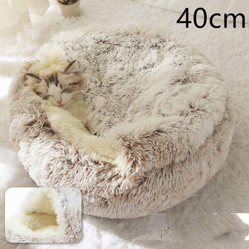 2 In 1 Round Plush Pet Winter Bed Warm Cozy Nest