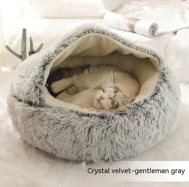 2 In 1 Round Plush Pet Winter Bed Warm Cozy Nest