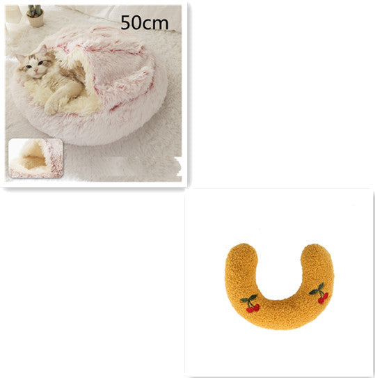2 In 1 Round Plush Pet Winter Bed Warm Cozy Nest