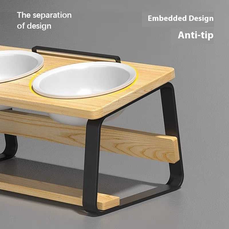 Ceramic Double Bowl Pet Feeding Stand Spine Support