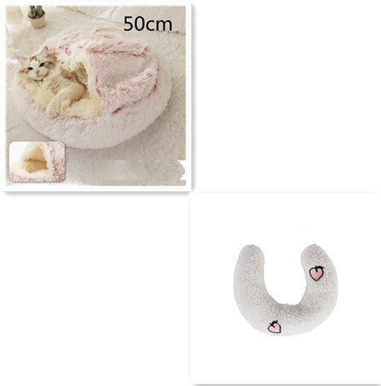 2 In 1 Round Plush Pet Winter Bed Warm Cozy Nest