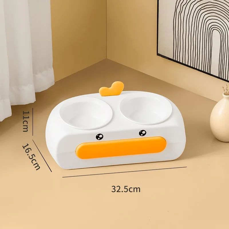 Duck Design Pet Double Bowl Feeding Tray Plastic Food Water Set