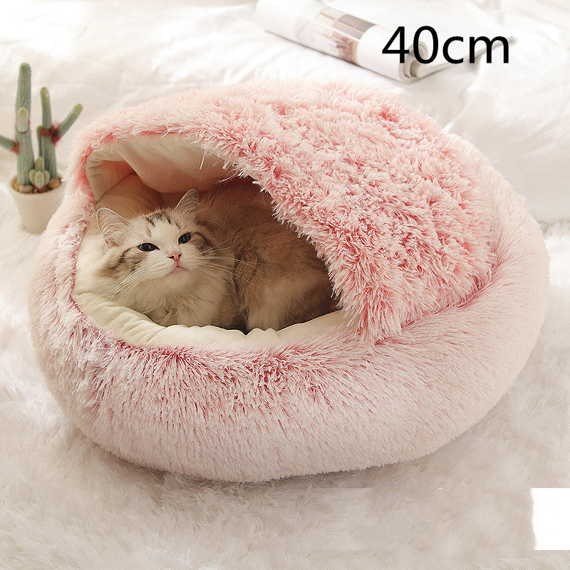 2 In 1 Round Plush Pet Winter Bed Warm Cozy Nest