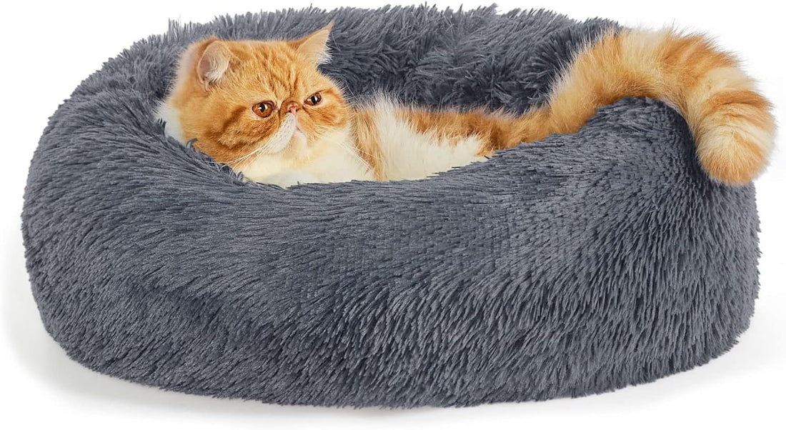 Non Slip Fluffy Round Pet Bed Solid Color Plush Nest